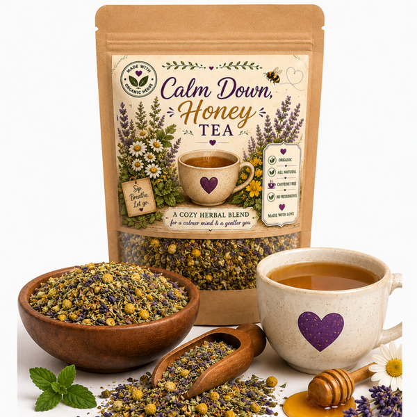 Calm Down Honey Tea, Caffeine Free Tea, Stress Support,  Relaxing Evening Tea, Floral Tea, Loose Leaf Tea, Natural Herbal Tea, Tea Gift