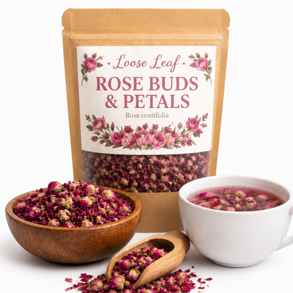 Organic Rose Buds & Petals Loose Leaf Tea, , Caffeine Free Tea, Relaxing Evening Tea, Floral Tea, Natural Herbal Tea, Tea Gift