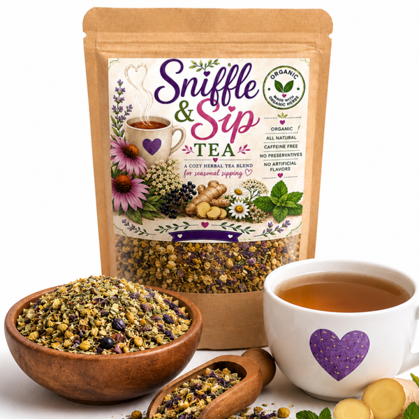 Sniffle & Sip Herbal Tea | Organic Caffeine-Free Herbal Blend | Comfort & Wellness Tea | Handcrafted Loose Leaf Tea | Blessed Roots Farm