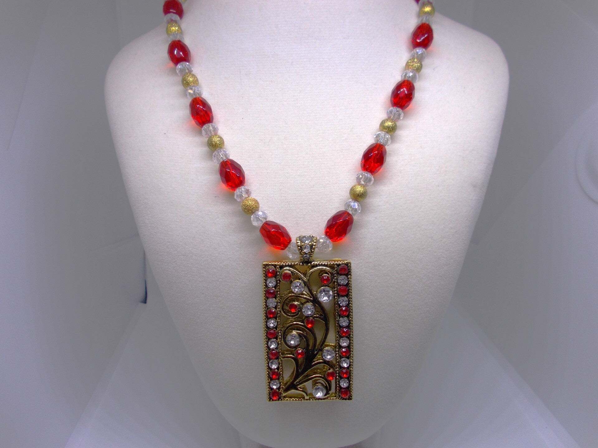 Red and Clear Rhinestone Necklace
