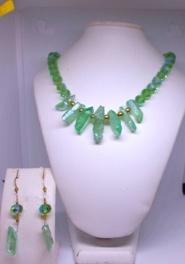Quartz spike and crystal necklace & earring set.