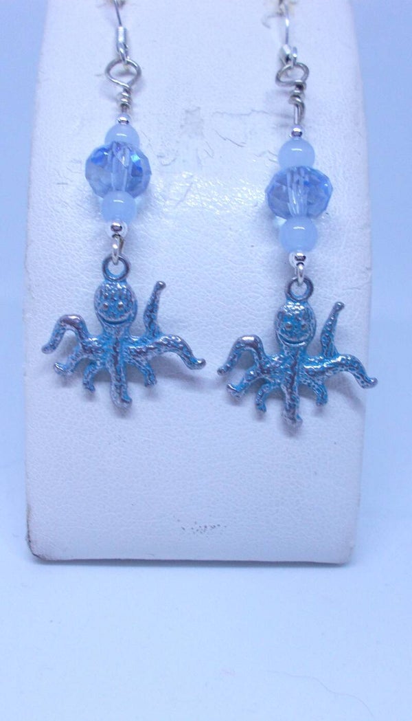 Blue Octopus and crystal earrings.