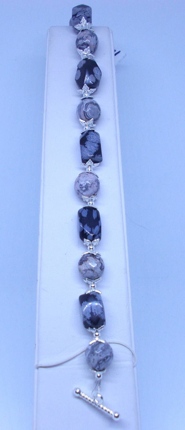 Natural Snowflake Obsidian & Spiderweb Jasper bracelet.