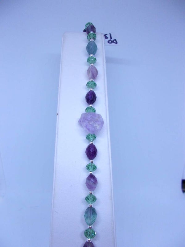 Natural Flourite and Amethyst Bracelet