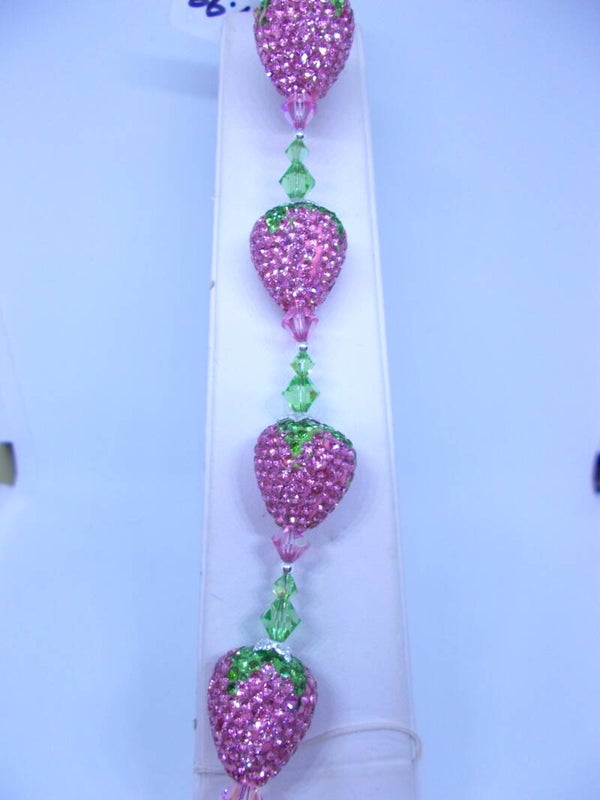 Pink Rhinestone Strawberry Bracelet
