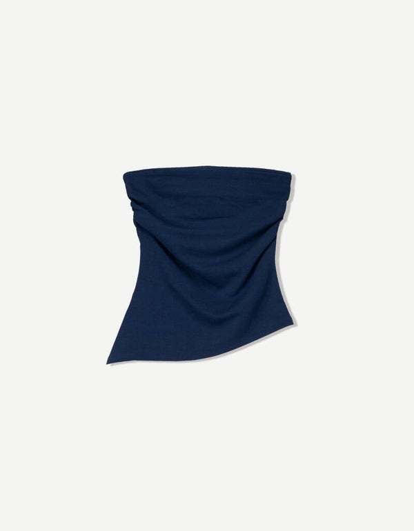 Strapless top with pleats, dark blue
