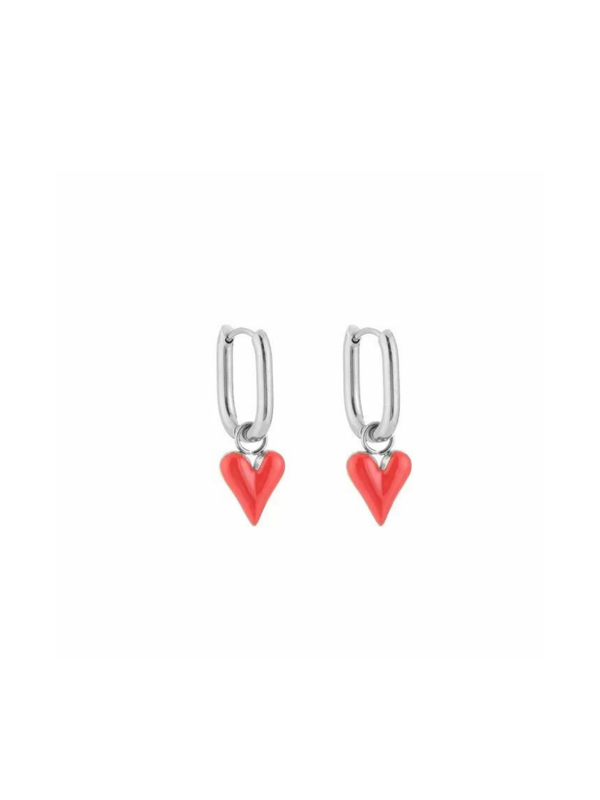 Oorbellen 'RED HEART' Zilver