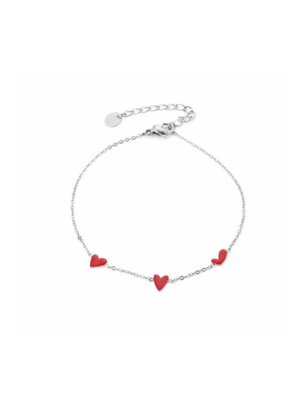 Armband 'LITTLE RED HEARTS' Zilver