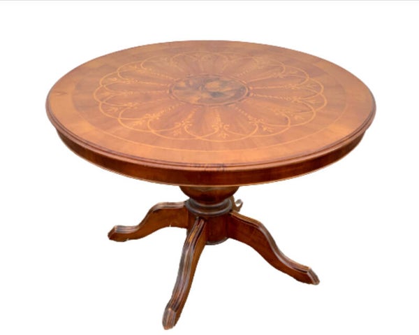 Ronde Mahonie Eettafel Met Noten Inleg