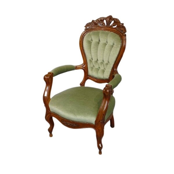 Mahonie Armstoel Bekleed Met Groen Velours | Online-Antiques-Shop