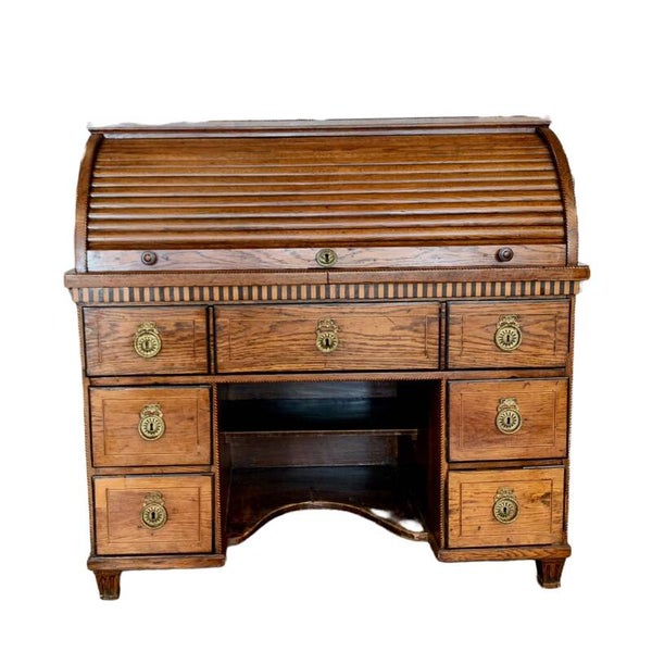 Antiek Ingelegd Cilinderbureau