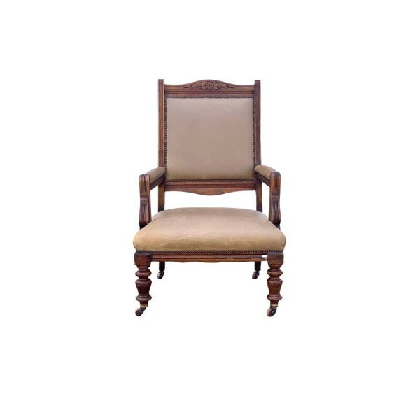 Engelse Mahonie Armstoel Met Leer Bekleed