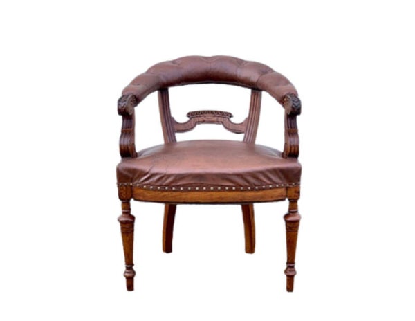 Eikenhouten Bureaustoel | Leer Bekleed | Online-Antiques-Shop