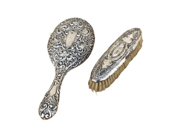 Antiek Engels Zilveren Kaptafel Set | Spiegel | Kledingborstel