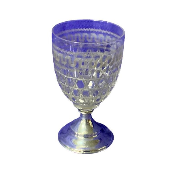 Antiek | Gegraveerd | Kristallen Glas Op Zilveren Voet