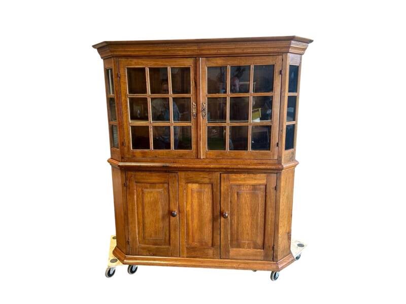 Antieke Eikenhouten vitrinekast 