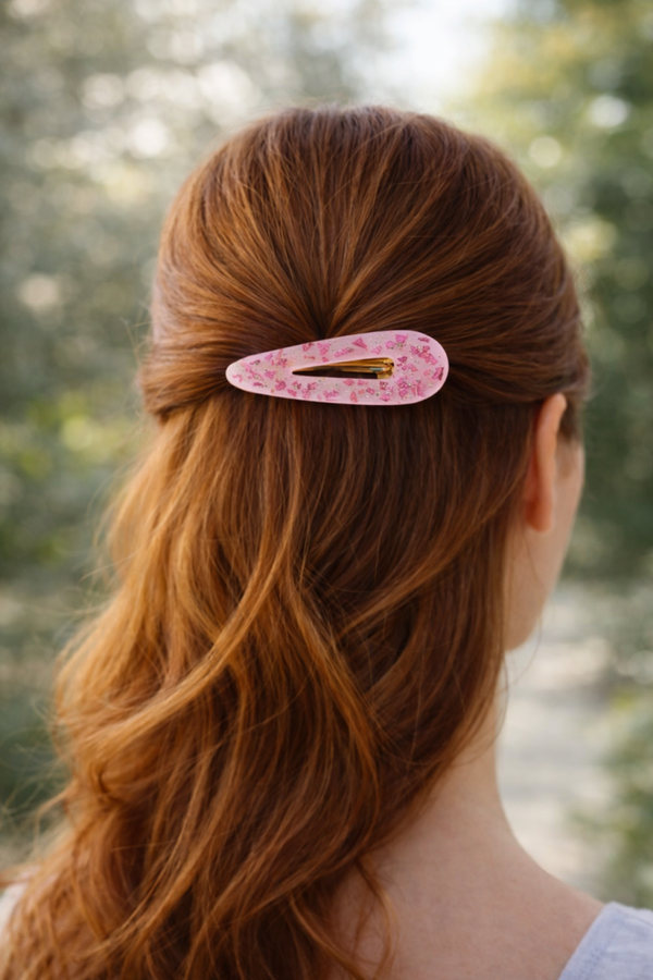 Barrette blanche Rose rose et or