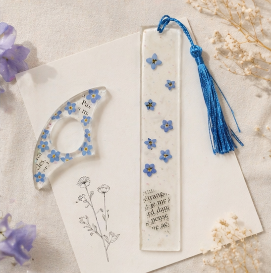 Duo marque-page et bague de lecture Miosotis