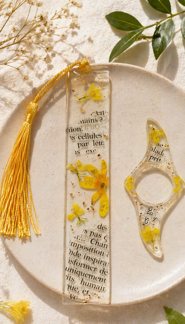 Duo marque-page et bague de lecture jaune