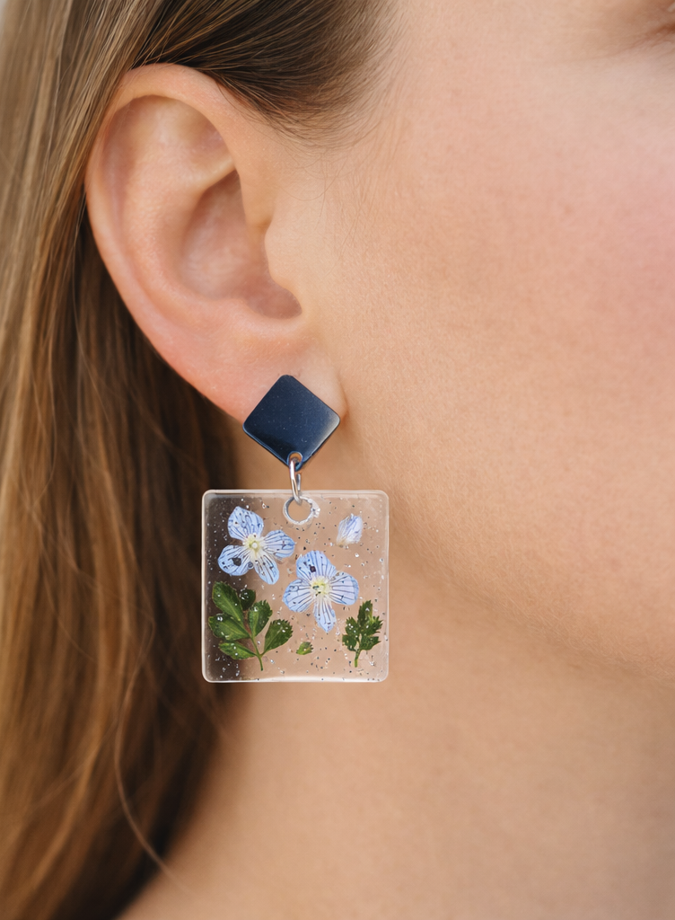 Boucle d'oreille carré Fleurs de Véronique
