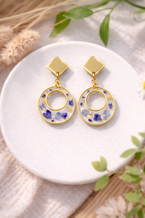 Boucle d'oreille mini Créole Bleue