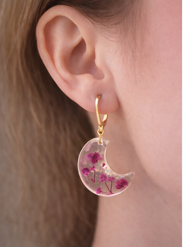 Boucle d'oreille Lune Gypsophile violet