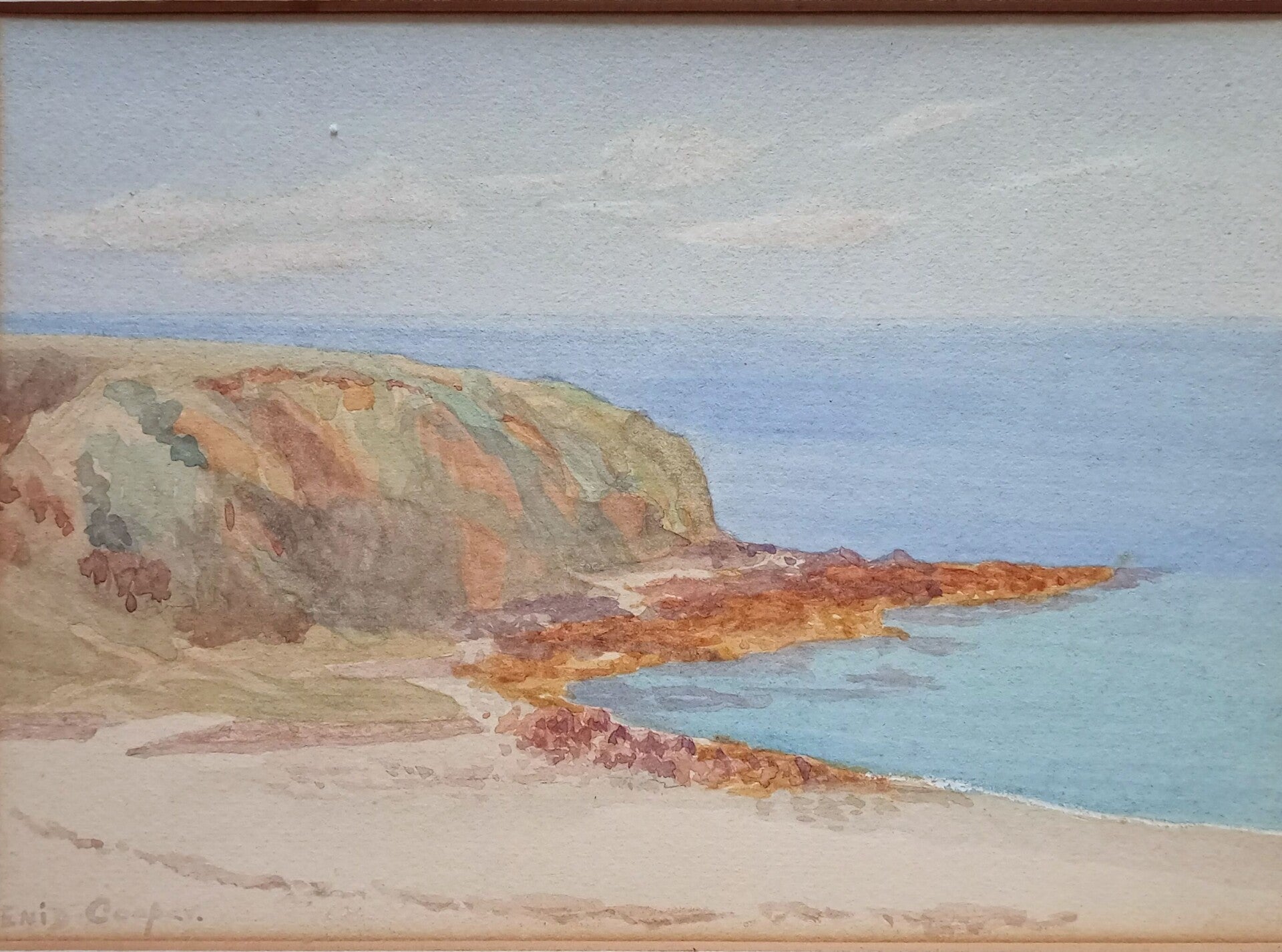 Original Post-War Cornish Coastal Watercolor Enid Cooper (b. 1884) — The Point (Nare Point, Cornwall), 1947