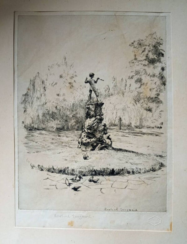 Rowland Langmaid (1897–1956) Signed Original Drypoint Etching – Peter Pan in Kensington Gardens (10" x 8")