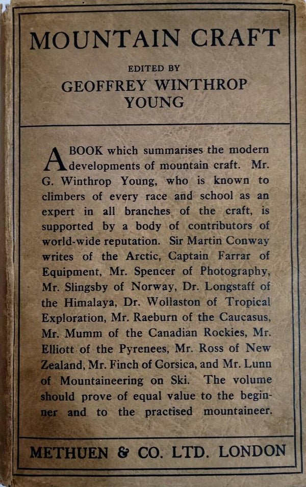 Mountain Craft by Geoffrey Winthrop Young | 2nd Edition Methuen London Hardcover with Original Dust Jacket