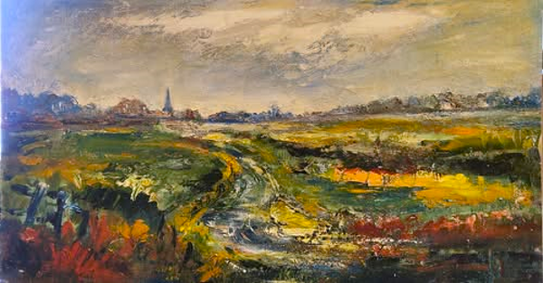 Lila Glover (20th C.) – Cooks Lane, Little Crosby | Original Impressionist Oil on Board