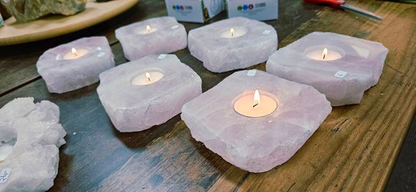 Rozekwarts waxinelichthouders