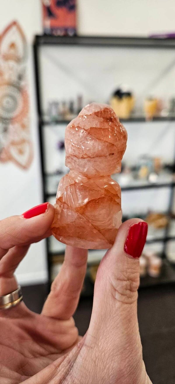 Buddha in pink fire azeztuliet en lepidoliet