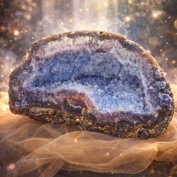 MEESTERSTUK – BLAUWE CHALCEDOON GEODE  XXL