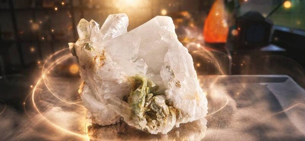 zeer speciaal lemurisch Bergkristal met Chloriet cluster