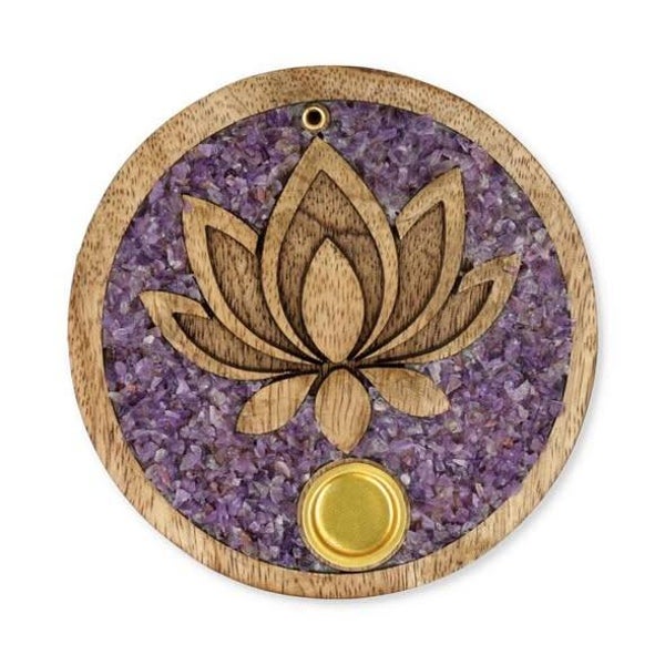 Lotus wierookhouder met amethist