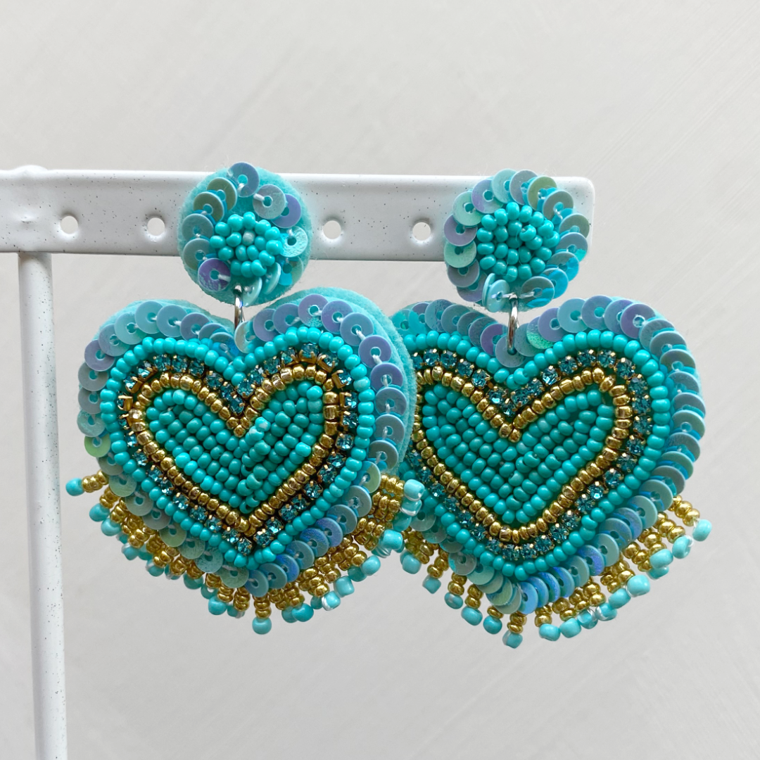 statement oorbellen festive heart blue