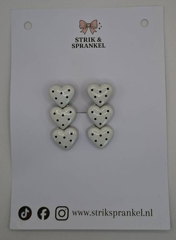 Alligator speldje Polka dot hartjes wit