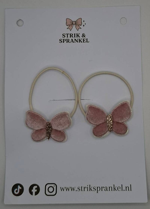 Haarelastiek vlinder zacht roze