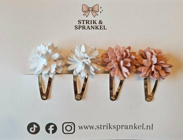 Setje haarspeldje bloem ponponnetjes