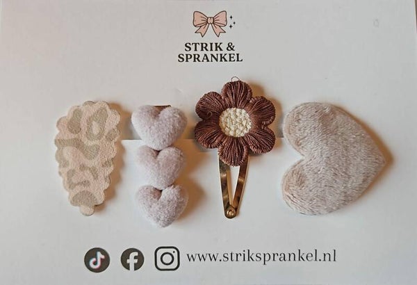 Setje haarspeldjes bruin/beige
