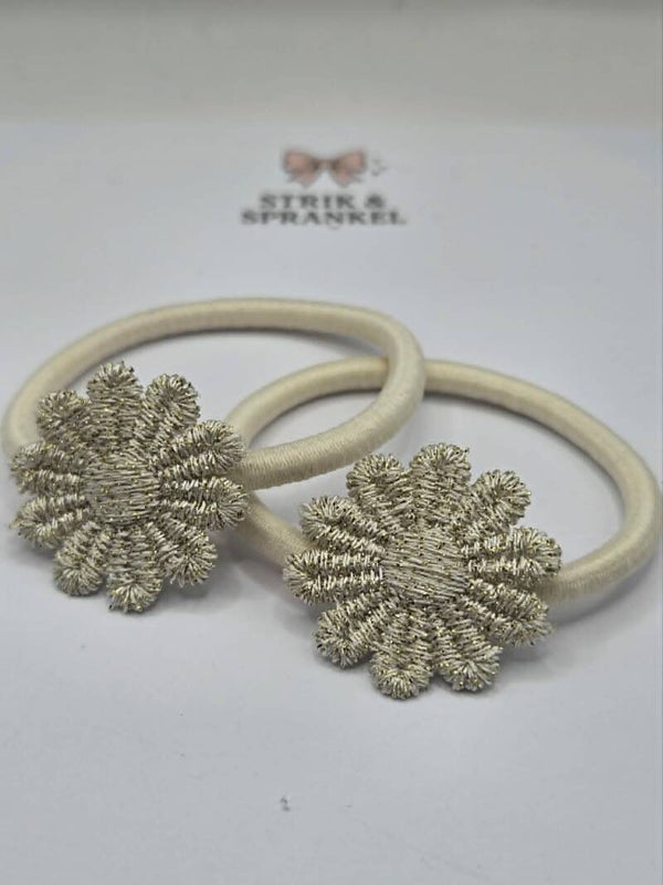 Haarelastiek zilver/goud bloem