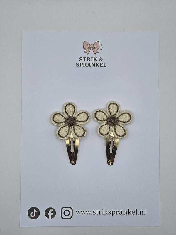 Haarspeldje Bruin/creme bloem