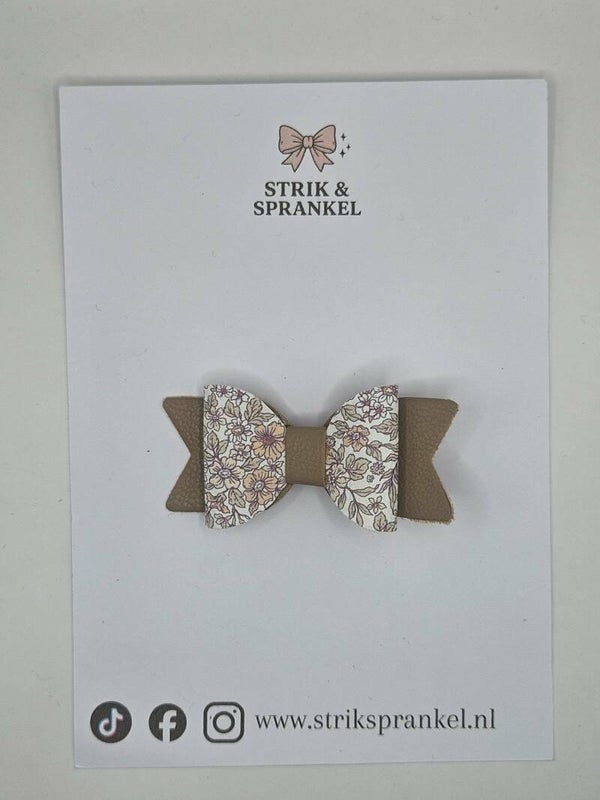 Alligator speldje strik bloemen/bruin