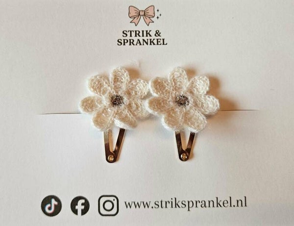 Haarspeldjes bloem teddy wit