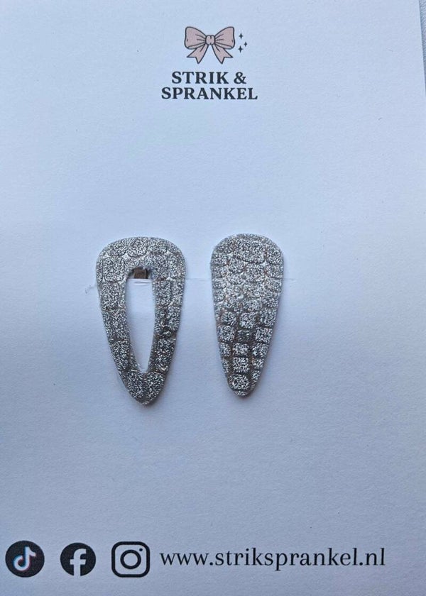 Haarspeldjes zilver glitter open en dicht