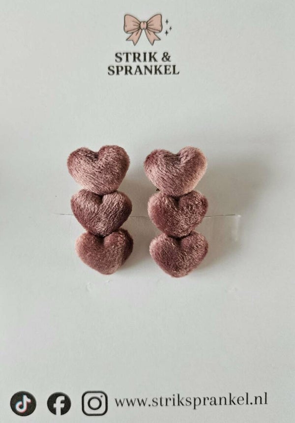 Haarspeldjes drie hartjes donker roze