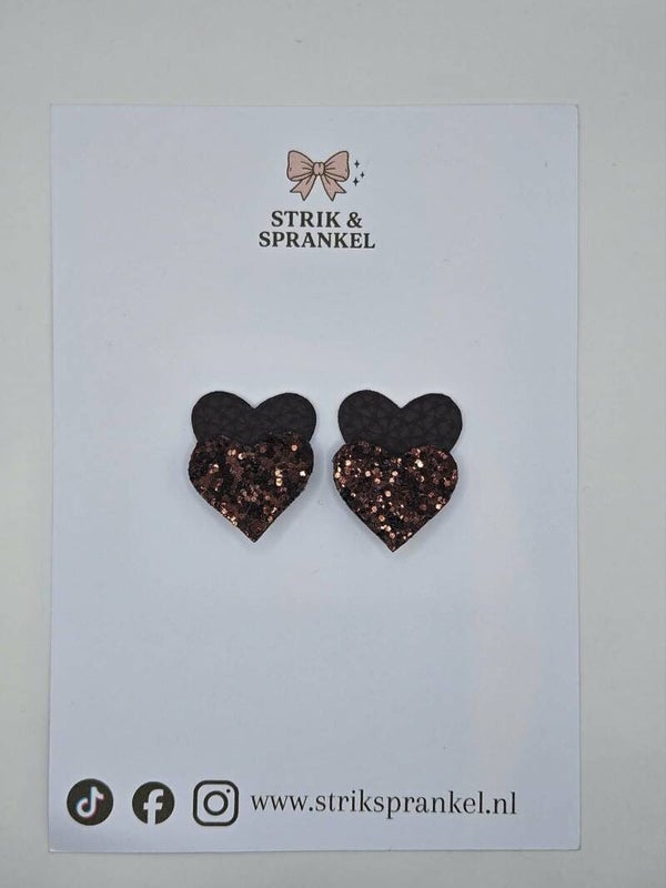 Alligator speldje hartje bruin/glitter