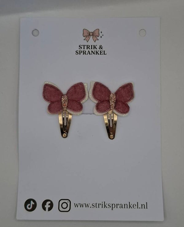 Haarspeld vlinder oudroze