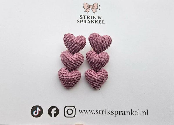 Haarspeldjes hartjes oude roze geribbeld