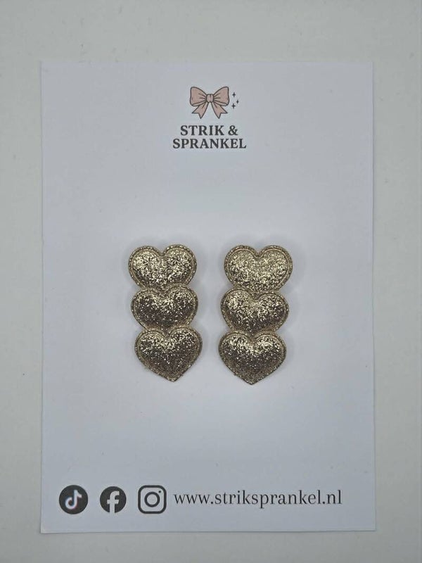 Alligator speldje gouden glitter hartjes